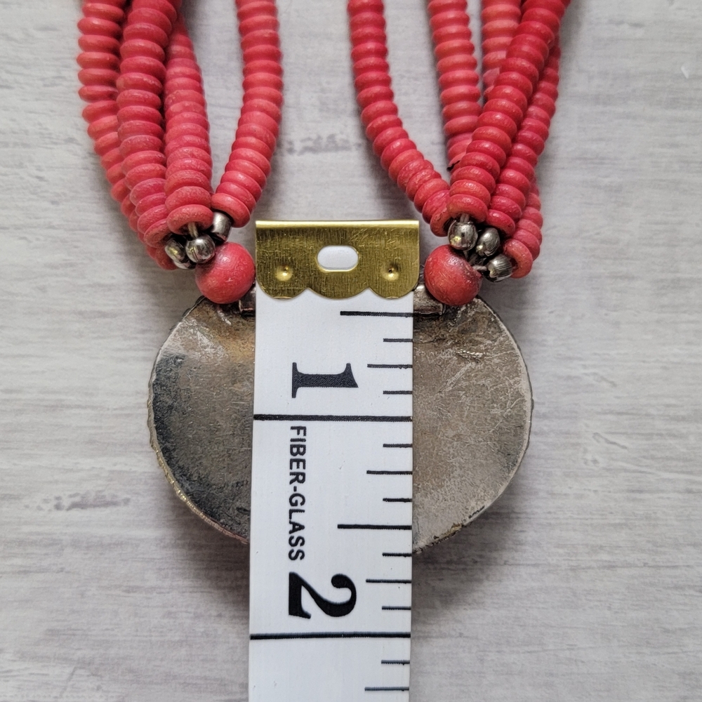 Vintage Boho Coral Multi Strand Beaded Torsade Necklace Tropical Earthy - Picture 14 of 17